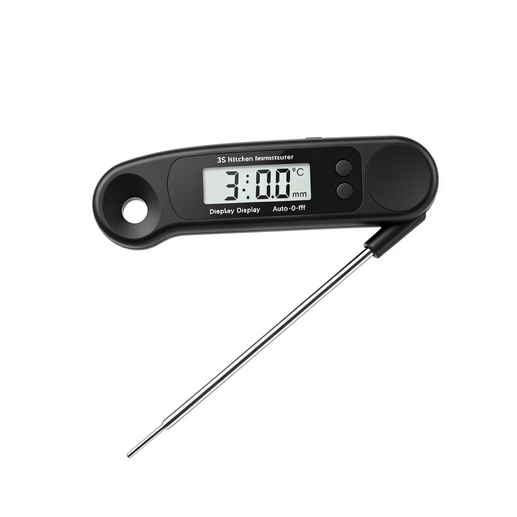 Etherforge Thermomètre de Cuisine à Lecture Instantanée 3s, Thermomètre à Viande Numérique avec Écran LCD et Marche/Arrêt Automatique, Sonde Pliable pour Cuisson, Barbecue, Pâtisserie, Lait et Vin (Noir