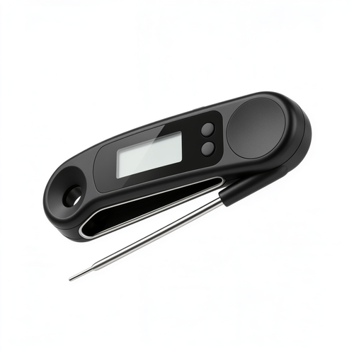 Etherforge Thermomètre de Cuisine à Lecture Instantanée 3s, Thermomètre à Viande Numérique avec Écran LCD et Marche/Arrêt Automatique, Sonde Pliable pour Cuisson, Barbecue, Pâtisserie, Lait et Vin (Noir